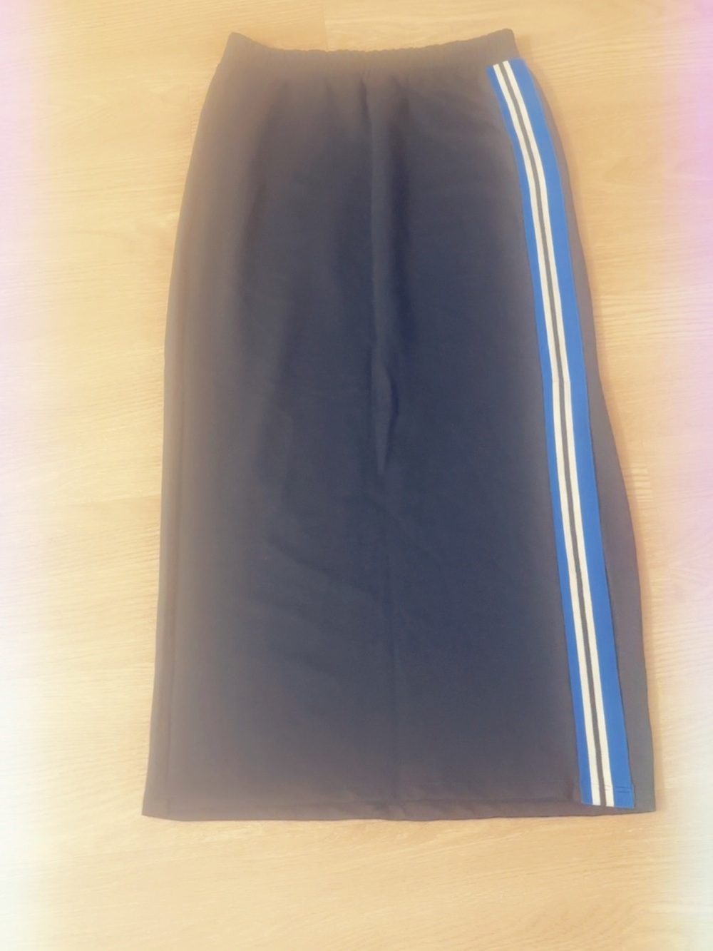 Zara Black Midi Skirt with Blue and White Side Stripe